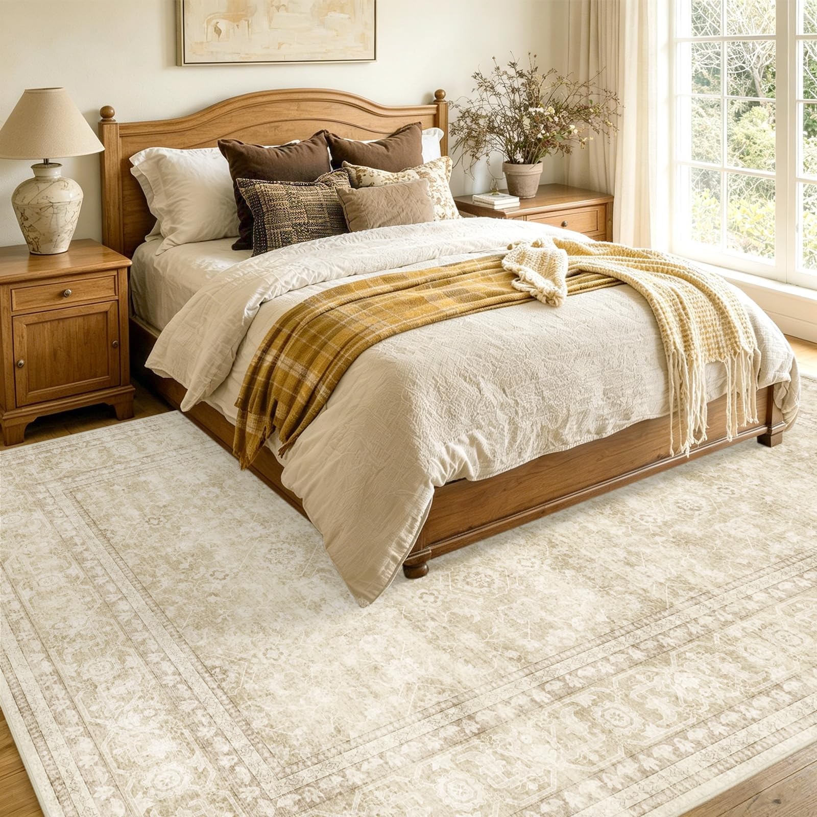 LòutiRoot Home Rug Beige 6’x9′ Washable