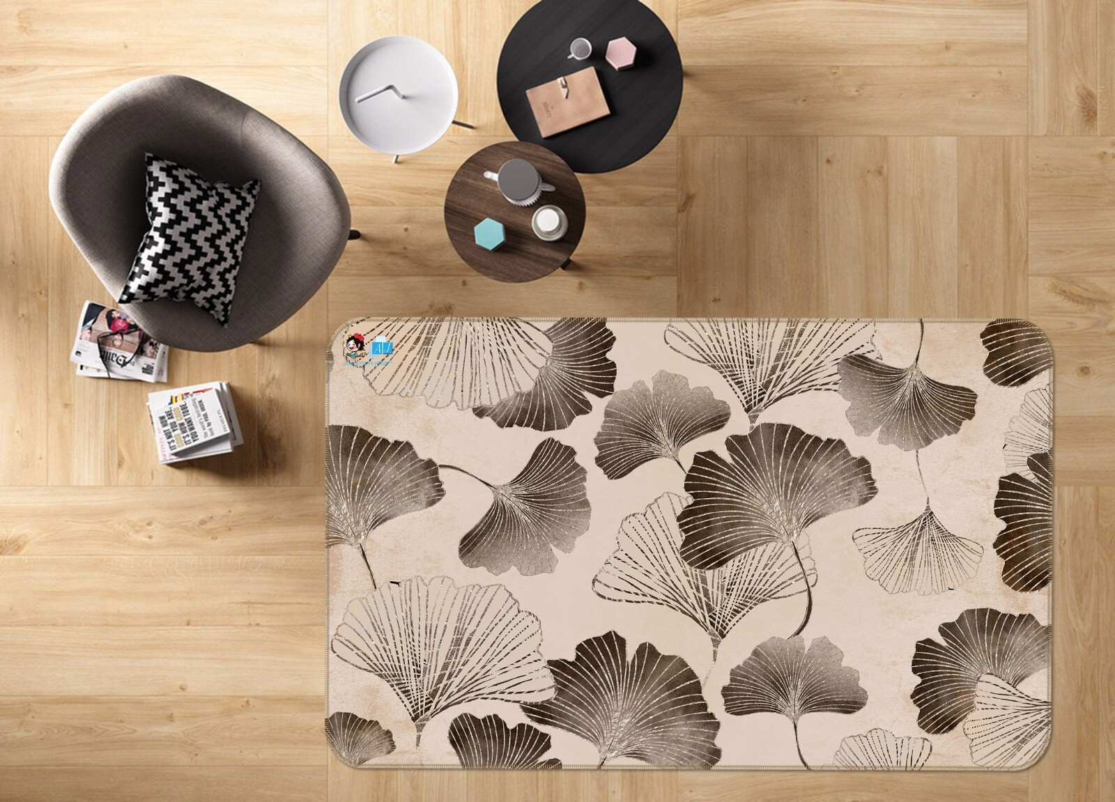 3D Hand Drawn Leaves ZHUA2508 Game Non Slip Rug Mat Photo Carpet Vera