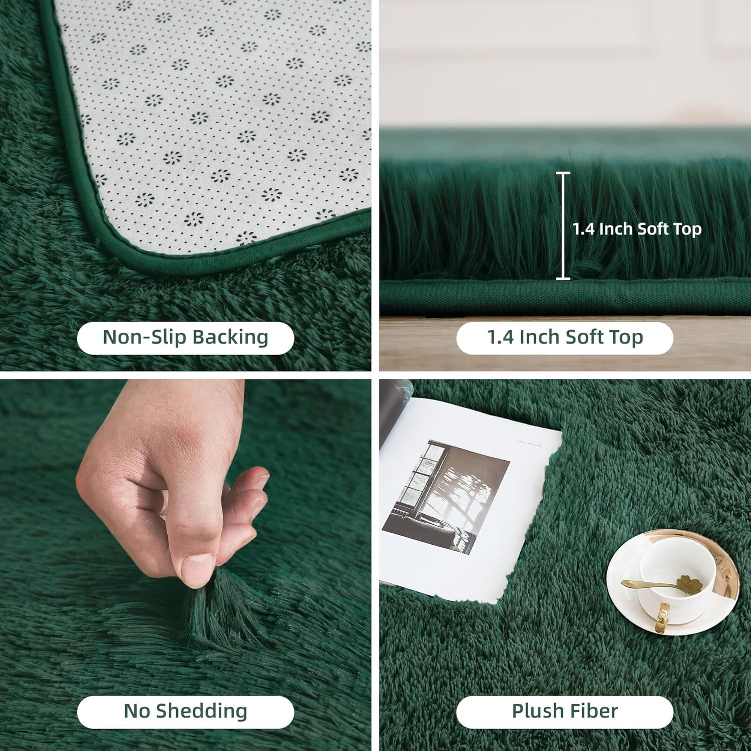 Emerald Green 9×12 Shag Area Rug – Ultra Soft Non-Slip Plush Carpet