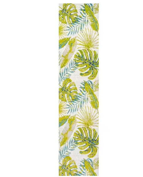 Jonathan Y Monstera Ivory/Green 2 ft. x 8 ft. Tropical Leaves Runner Rug