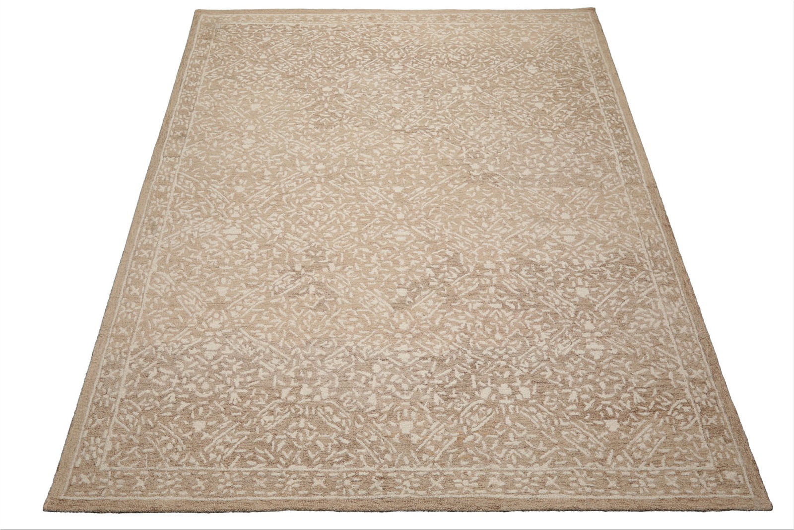 Multi Size loomBloom Hand Hooked Wool All Over Oriental Style Tan Ivory Area Rug