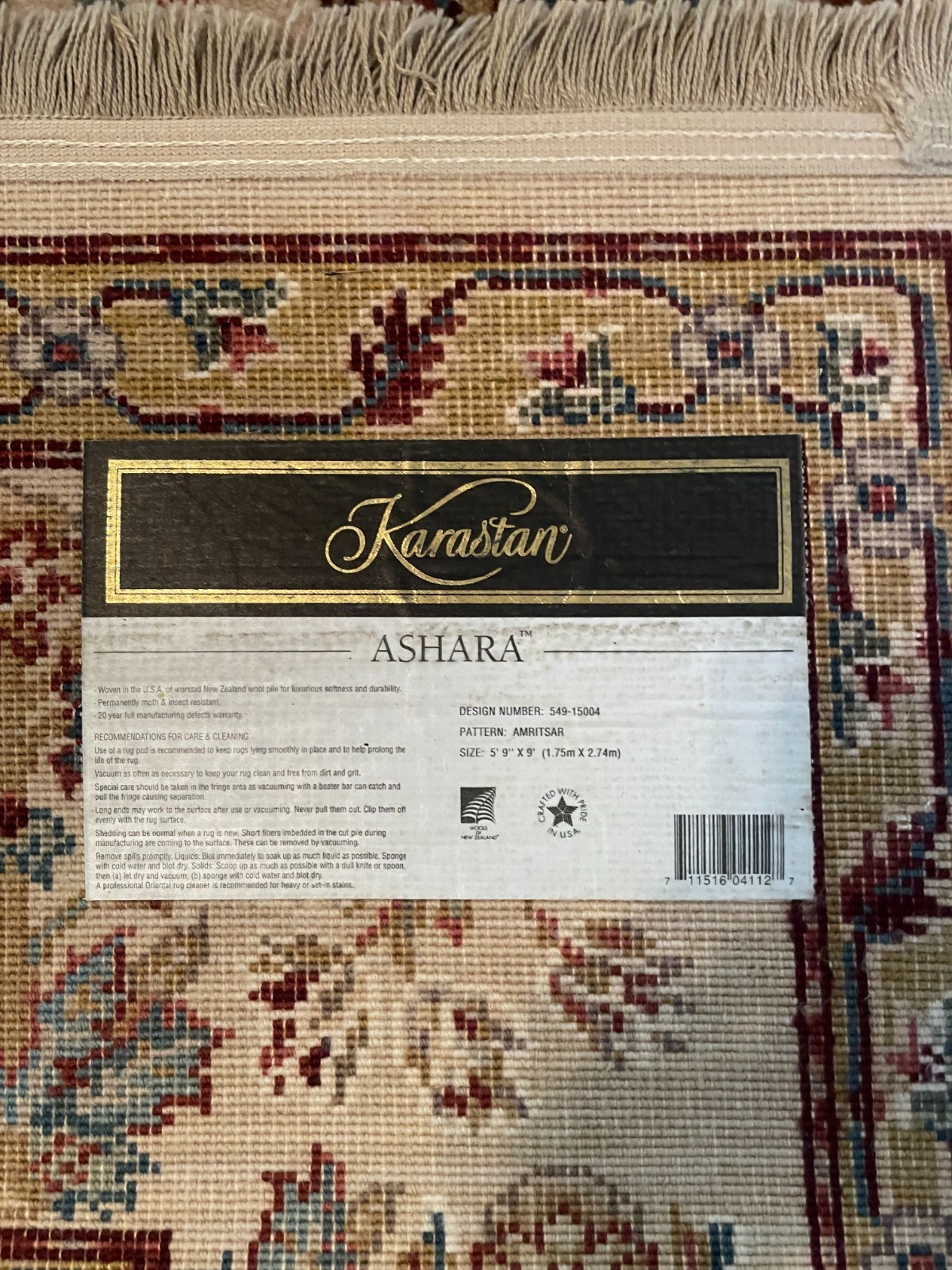 Karastan Rug 5’9”x 9’ Ashara Amritsar #549, Oatmeal Color, Wool Pile