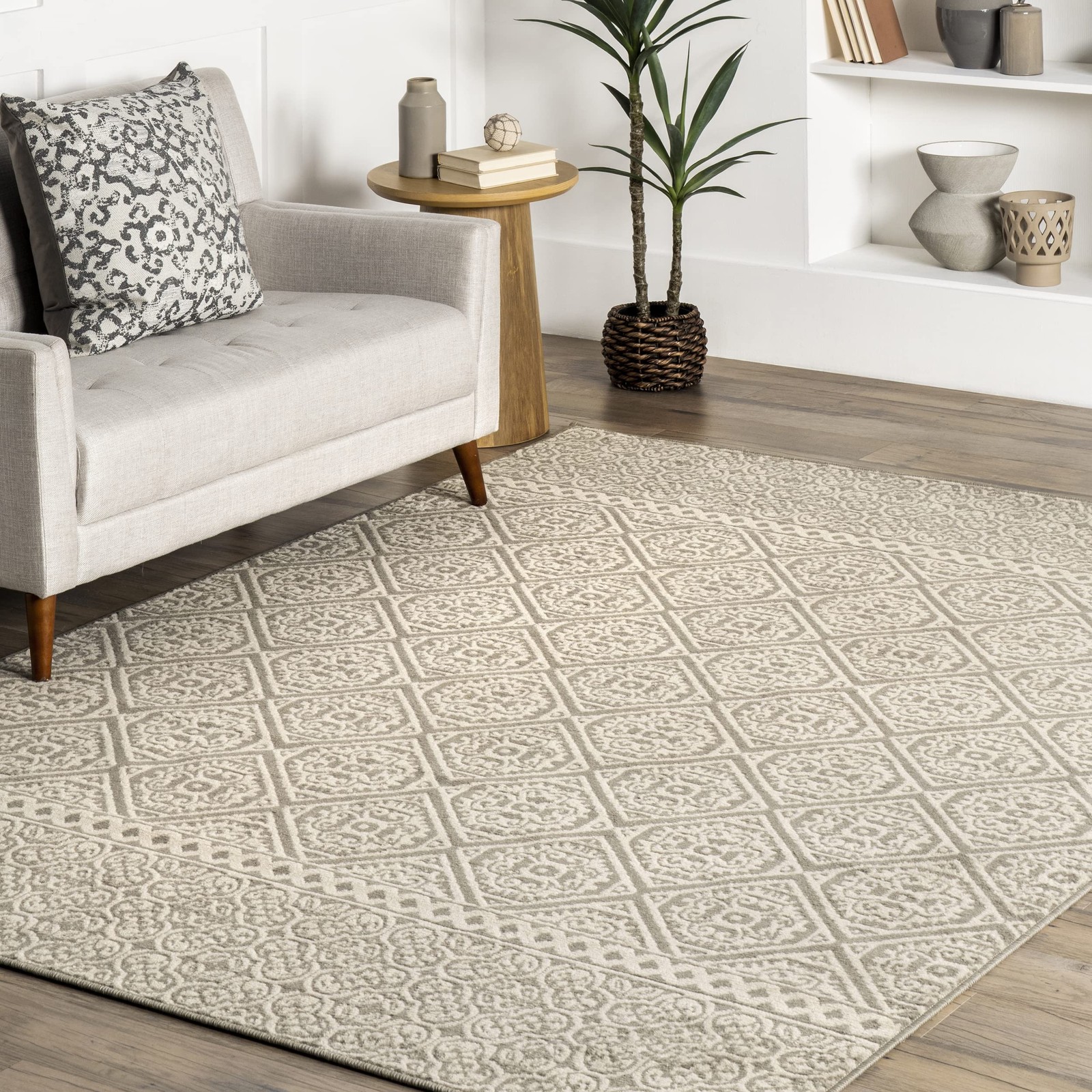 Transitional Floral Jeanette Area Rug, 4′ x 6′ Oval, Grey