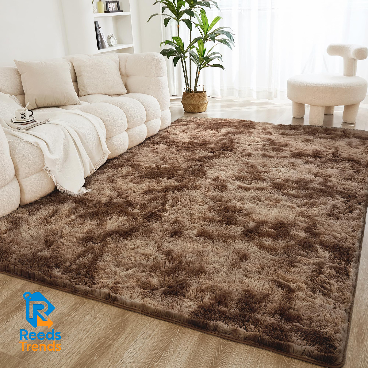 Litanika 4X6 Shag Area Rug For Living Room Bedroom Tie-Dyed Brown High Pile