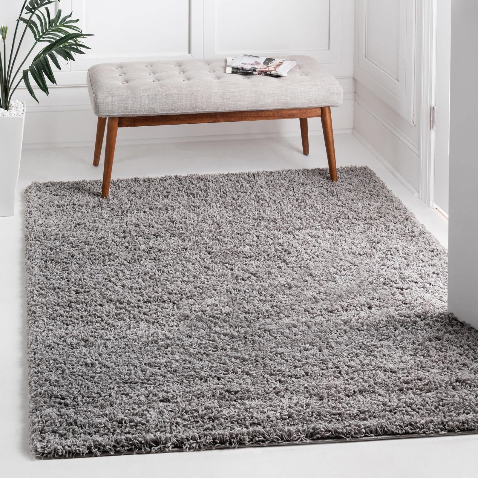 Unique Loom Solo Solid Shag 8 x 8 Square Area Rug Cloud Gray Soft Short Pile