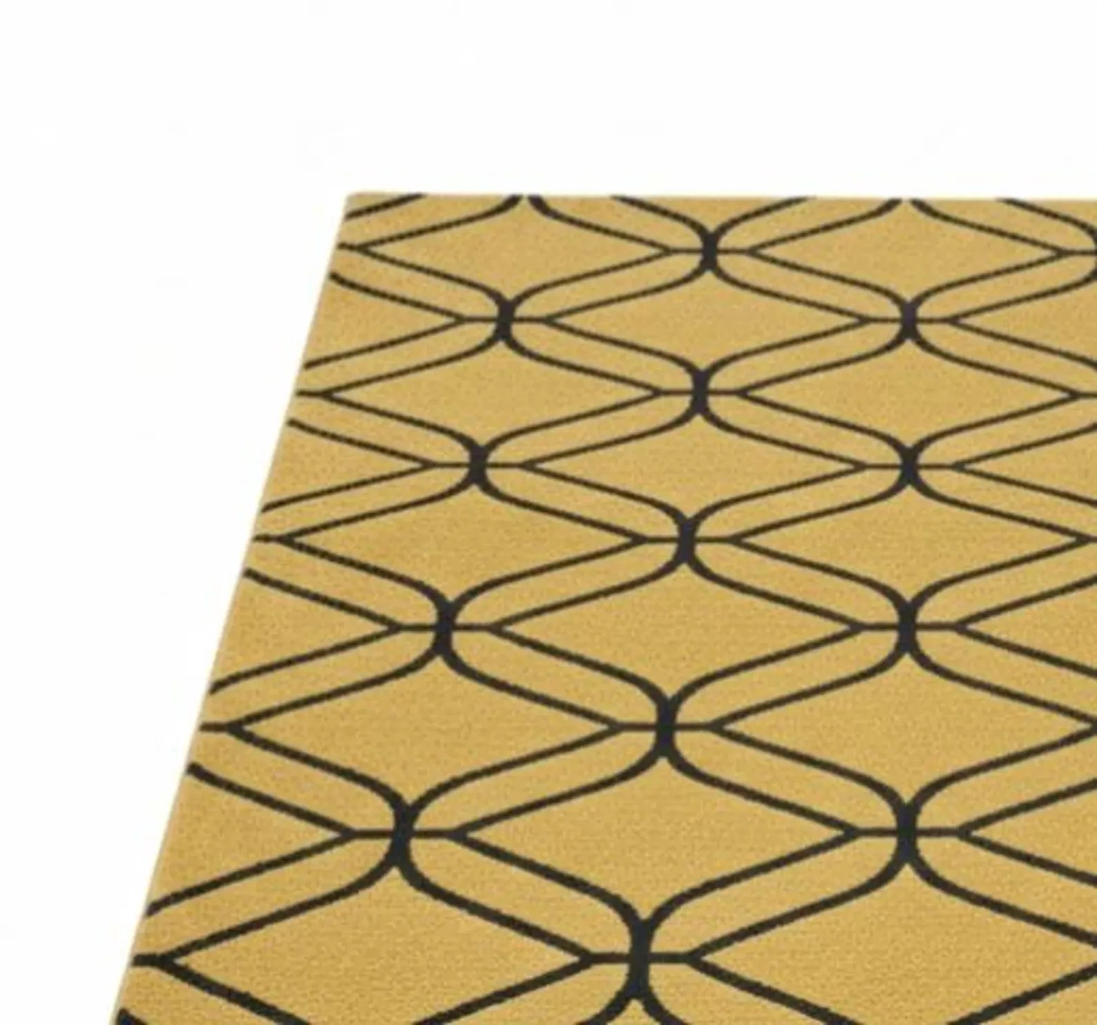 Modern Geomatric Contemporary Mustard Yellow Carpet with Black Line Pattern,