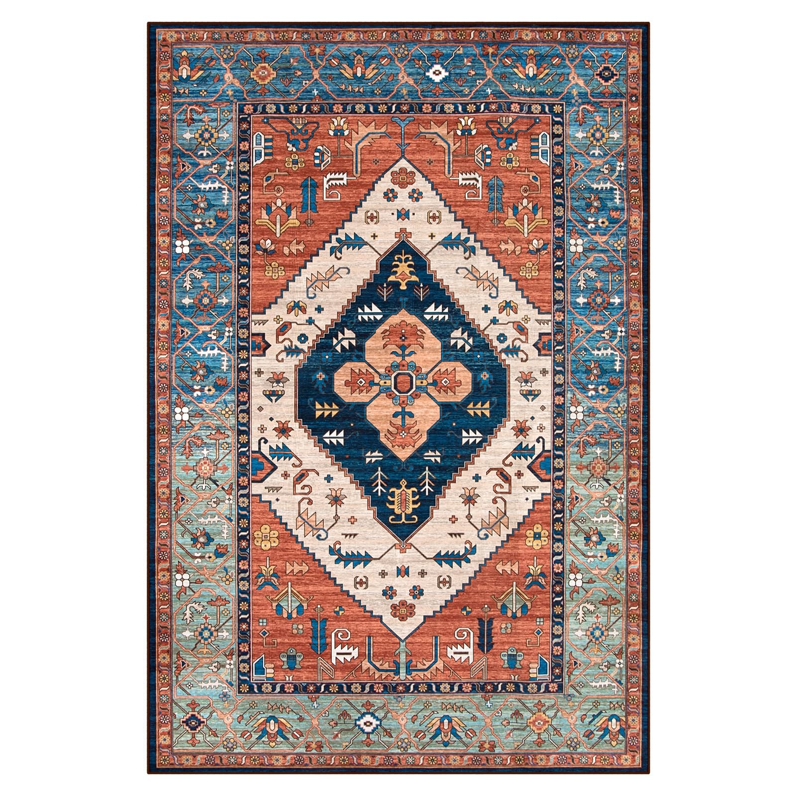Oriental Washable Rug 6×9, Non-Slip Ultra-Thin Living Room Area Rug, Stain Re…