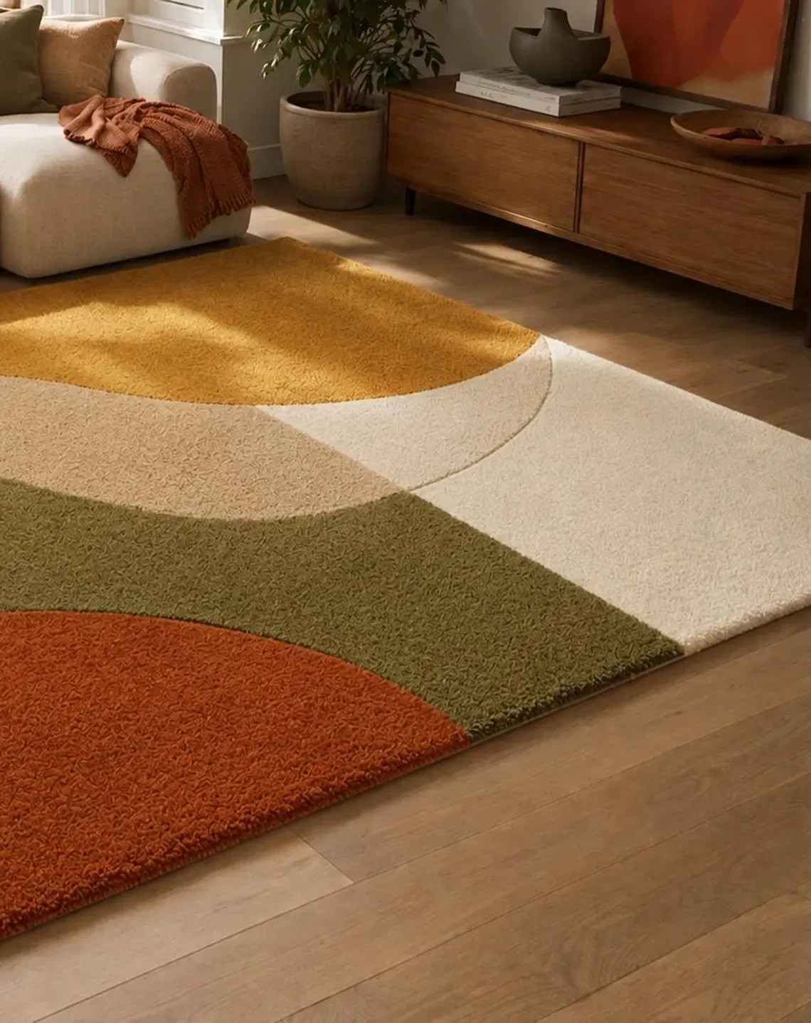 Hand Tufted Wool Rug Retro Abstract Sculptural Design Modern Luxury Area Carpet