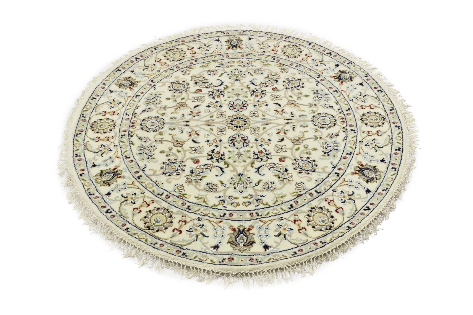 Cream Floral Design 4X4 Indo-Nain Oriental Round Rug Home Decor Carpet