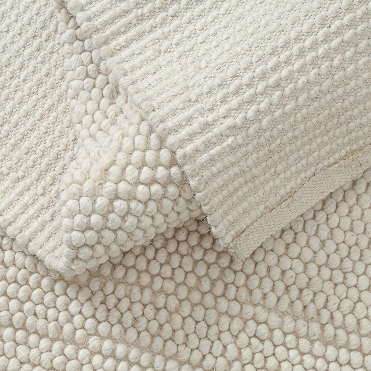 Handwoven Wool Cotton Blend Area Rug 8X10′, Textured Popcorn Braided Ivory Rug,