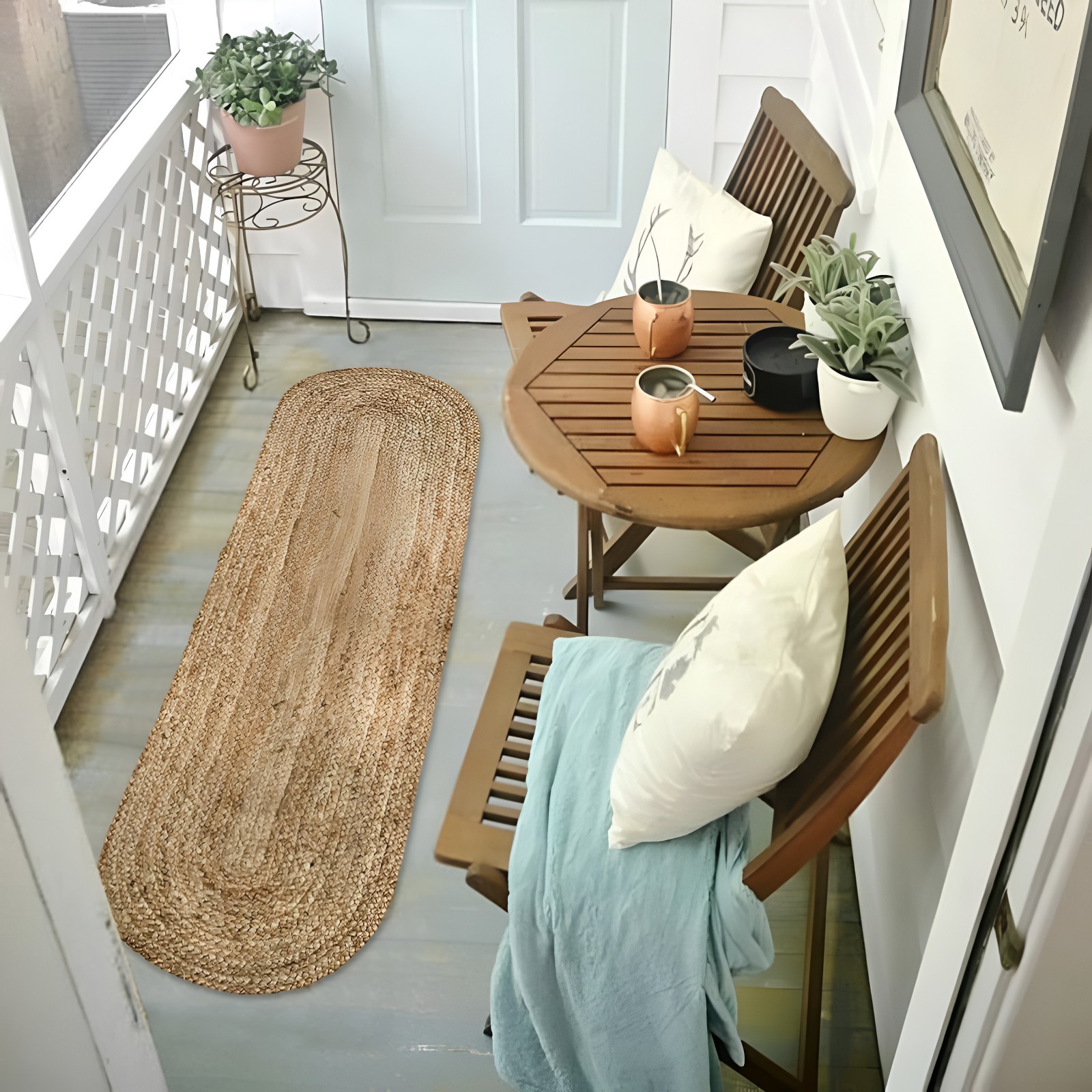 Natural Handwoven Jute Braided Oval Runner Rug Farmhouse Hallway Entryway Carpet