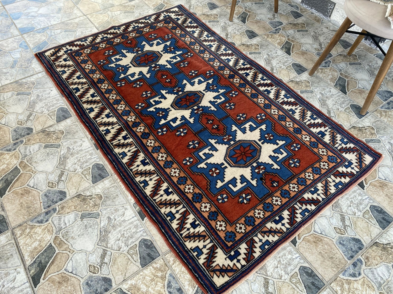 Vintage Kurdish Anatolian Wool Hand-Knotted Rug | Tribal Oushak Carpet 1980s 3×5