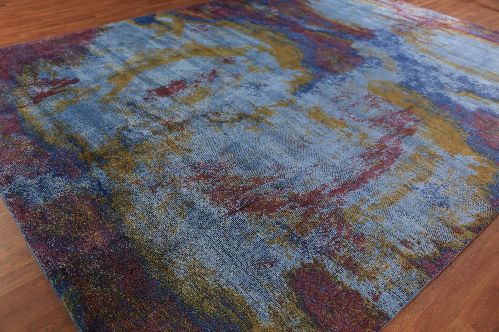 Artistic Abstract Indian Area Rug 10×13 Wool Hand-knotted Contemporary Carpet