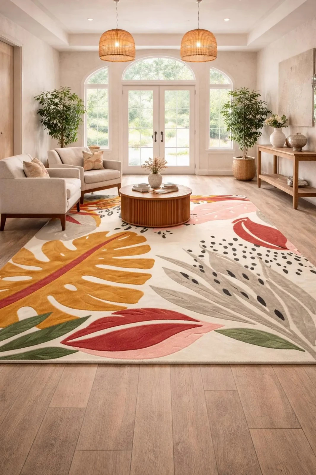 5×7 and-Tufted Botanical Art Rug with Pencil Carving – 12 mm Plush Pile | Modern