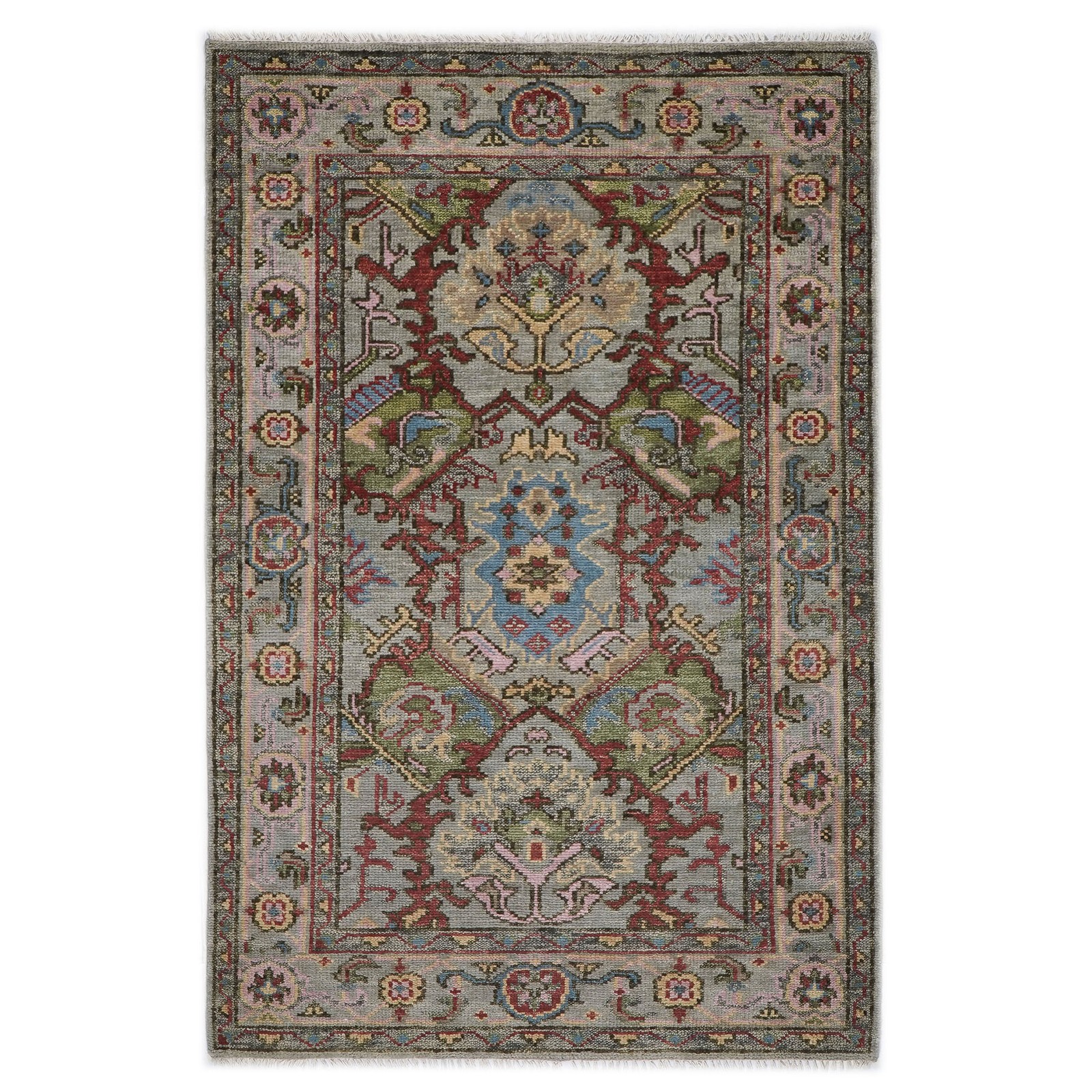 5×8 Hand Knotted Wool Moss, Gray Oushak Arts & Crafts Rug