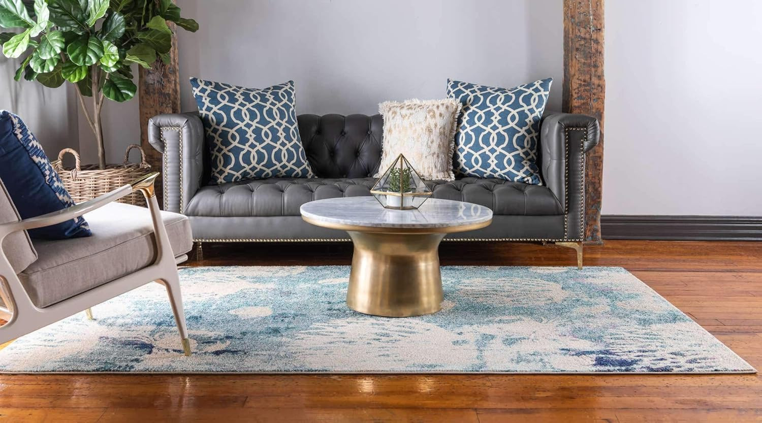 Coastal Modern Light Blue Lobster Shells Area Rug 8′ x 10′ – Positano Collection