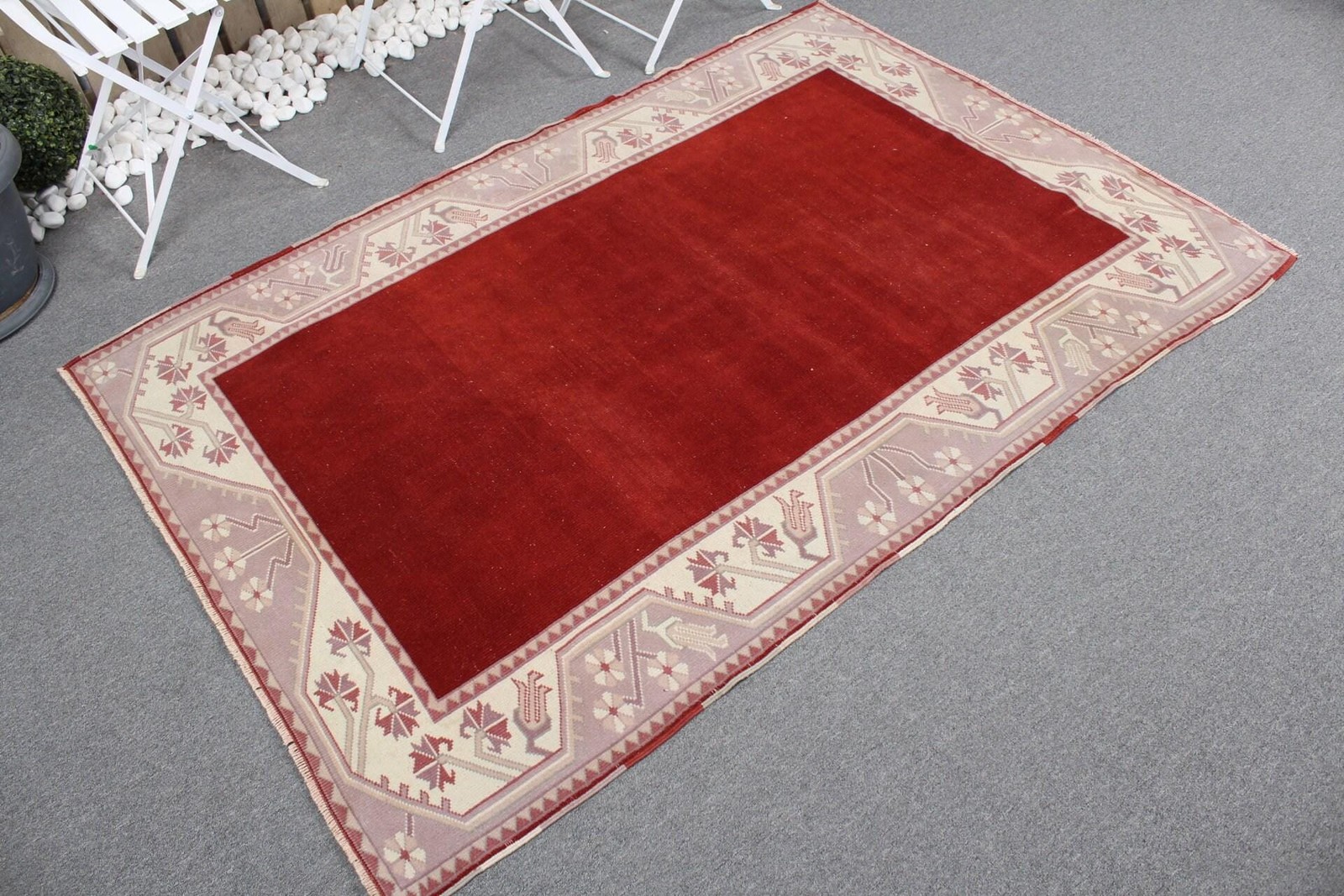 4,2×6,2 ft Vintage Turkish Rug, Area Rug, Red Purple Camouflage Wool Rug