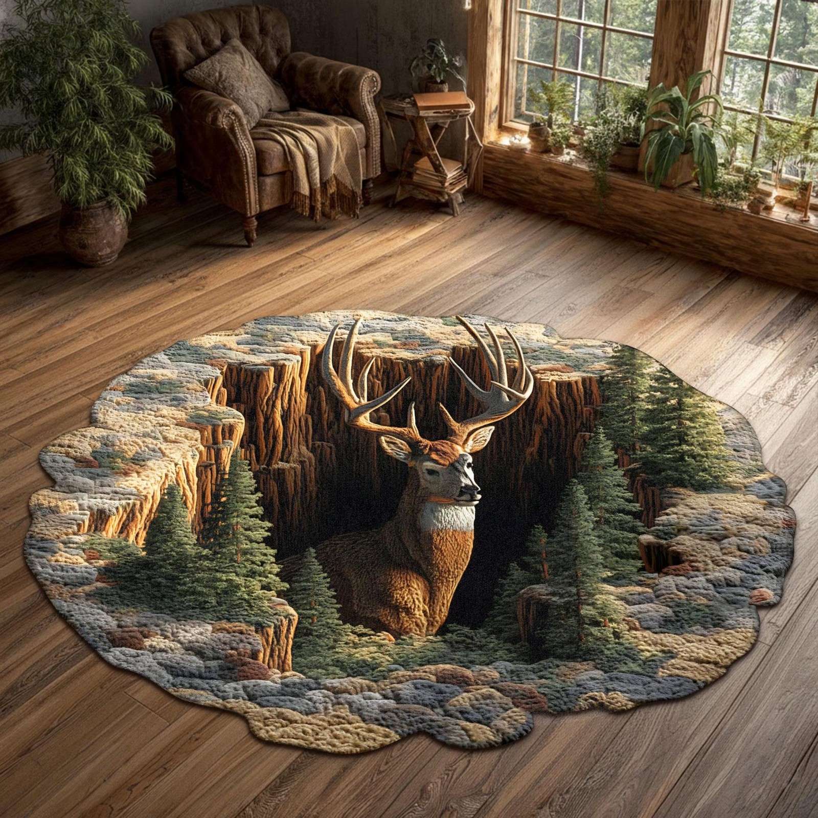 Rustic Deer Canyon Illusion Doormat, Wildlife Buck Cabin Entrance Mat Decor 3D!!