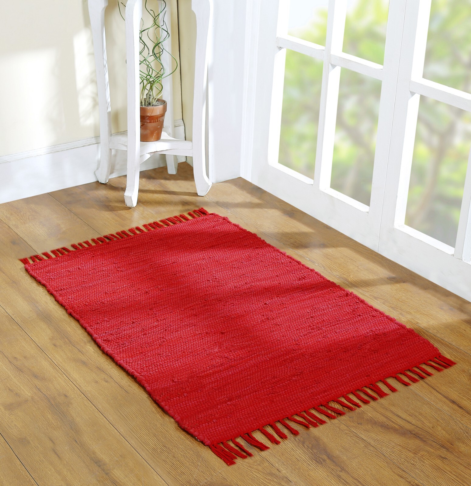 Handcrafted Vibrant Cotton Rug 24X36″ – Washable, Reversible, With Tassels 2’x3′