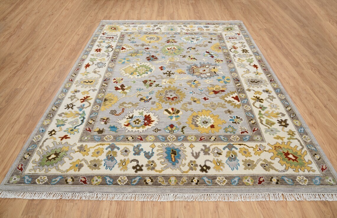 Oushak Rug, Coffee Brown Navy And Green Accent Area Rug, Hand-Knotted Wool Rug