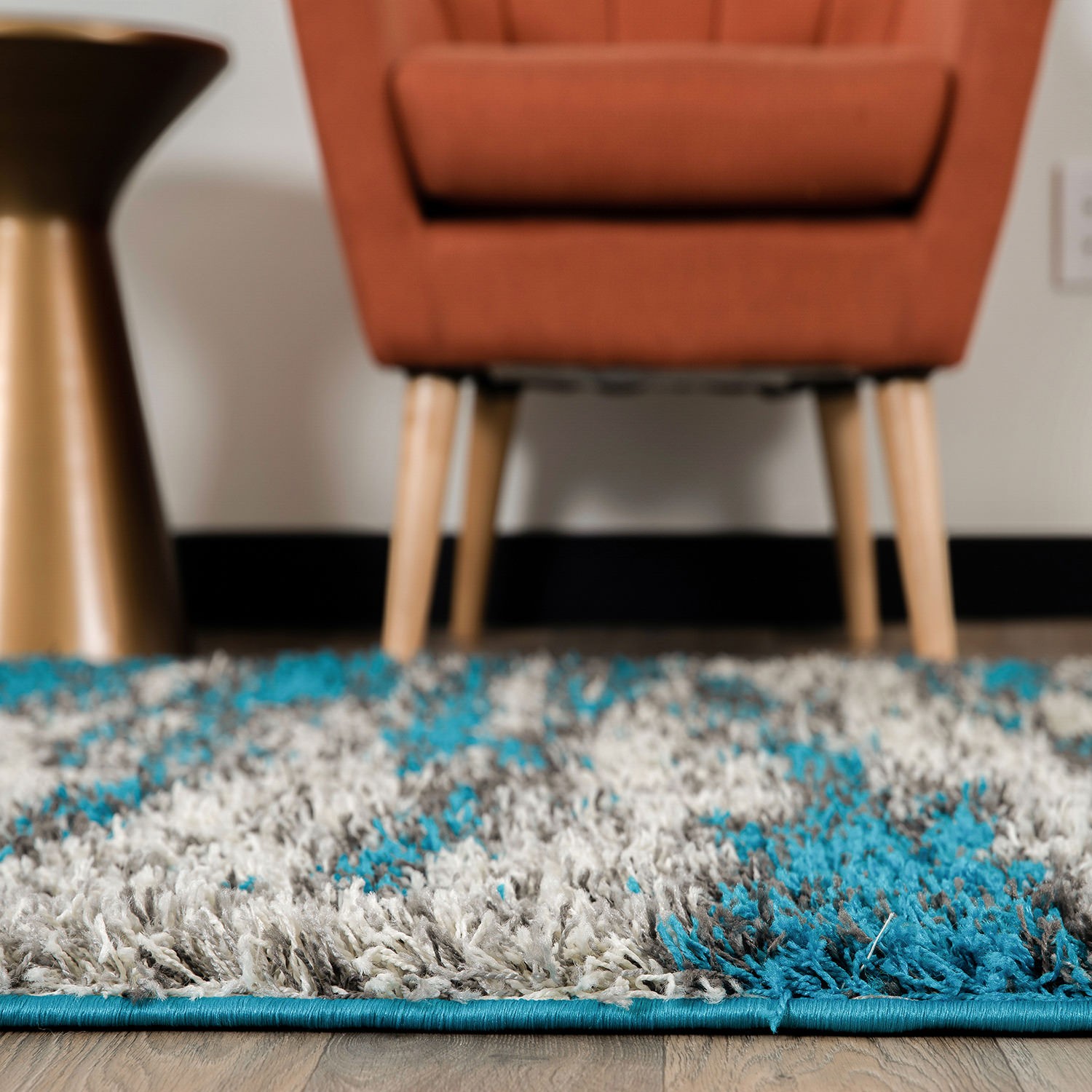 Rugshop Area Rug Modern Abstract Design Plush Shag Rugs Turquoise Rug 5×7 Carpet