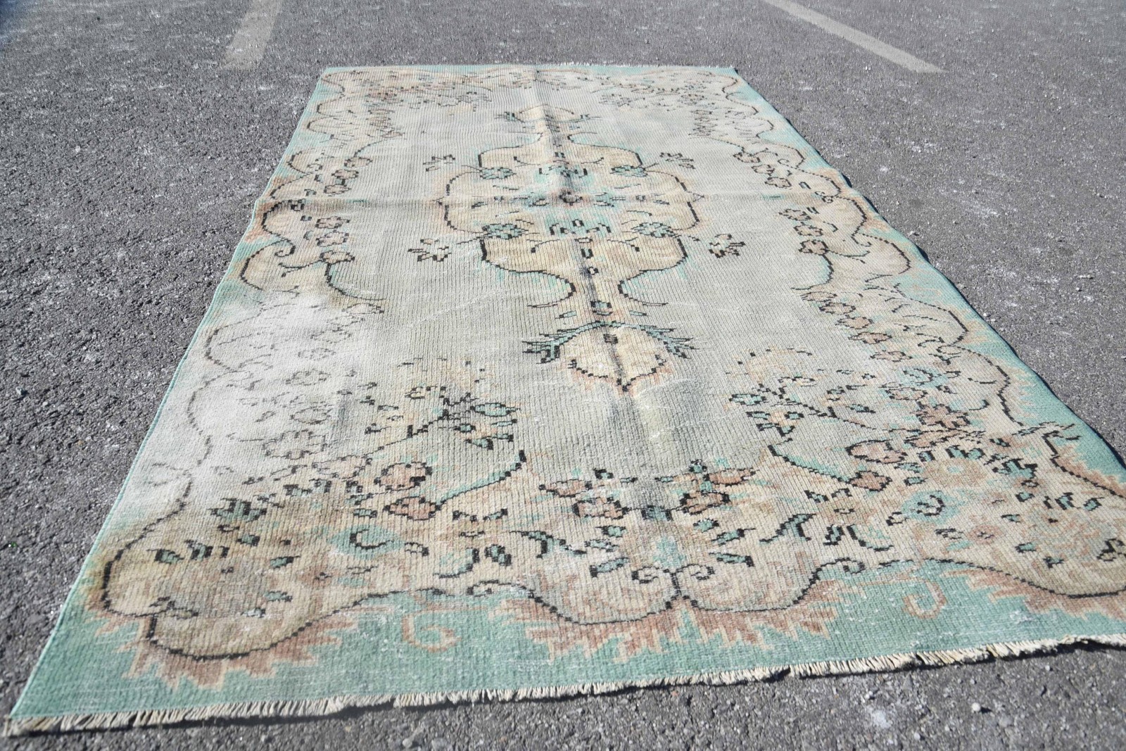 Turkish Rug, Area 4,7×8 ft Rug, Beige Bordered Rug