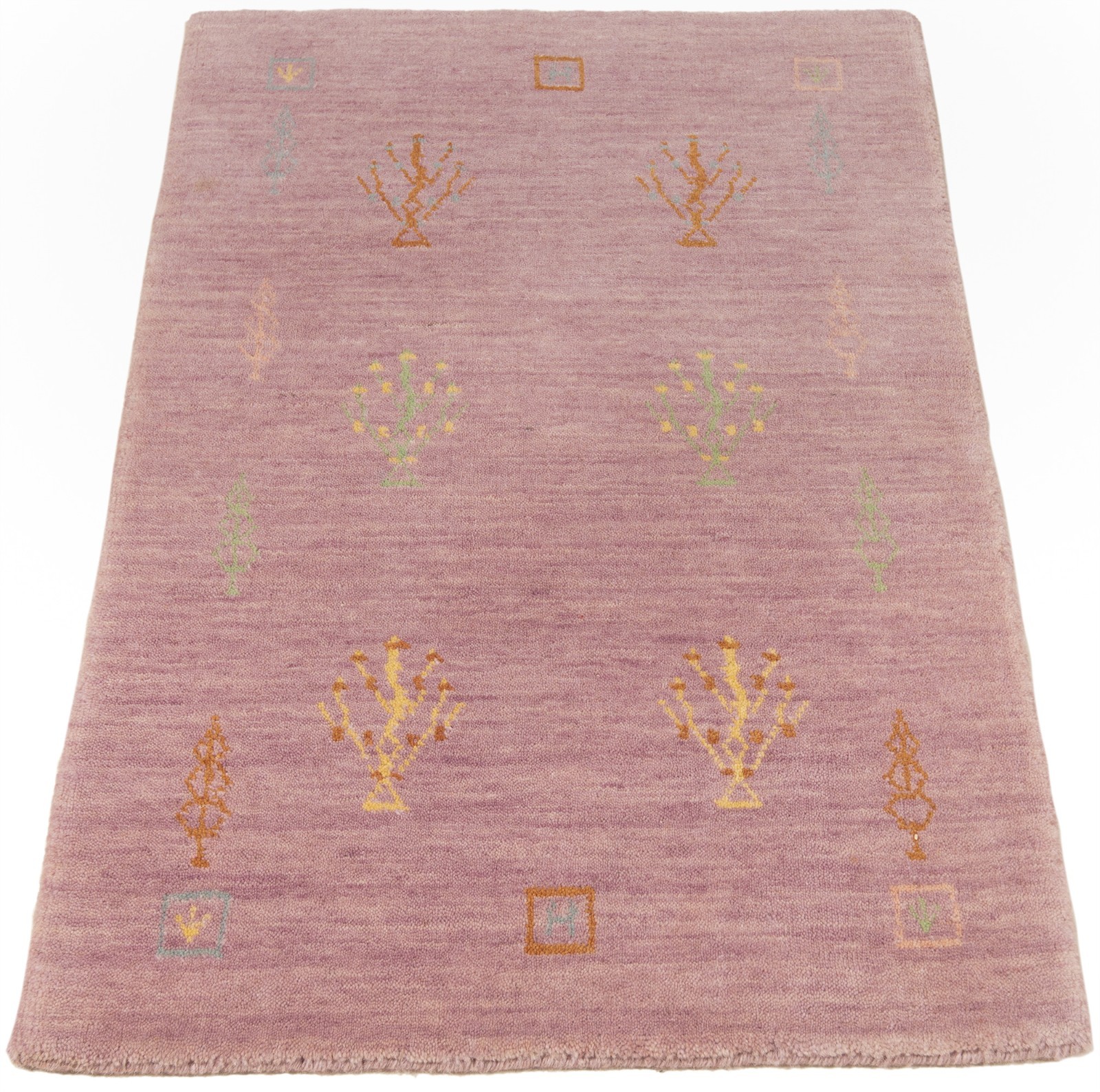Handloom 90X60 Cm Handwoven Oriental Carpet Wool Modern Rug New Pink
