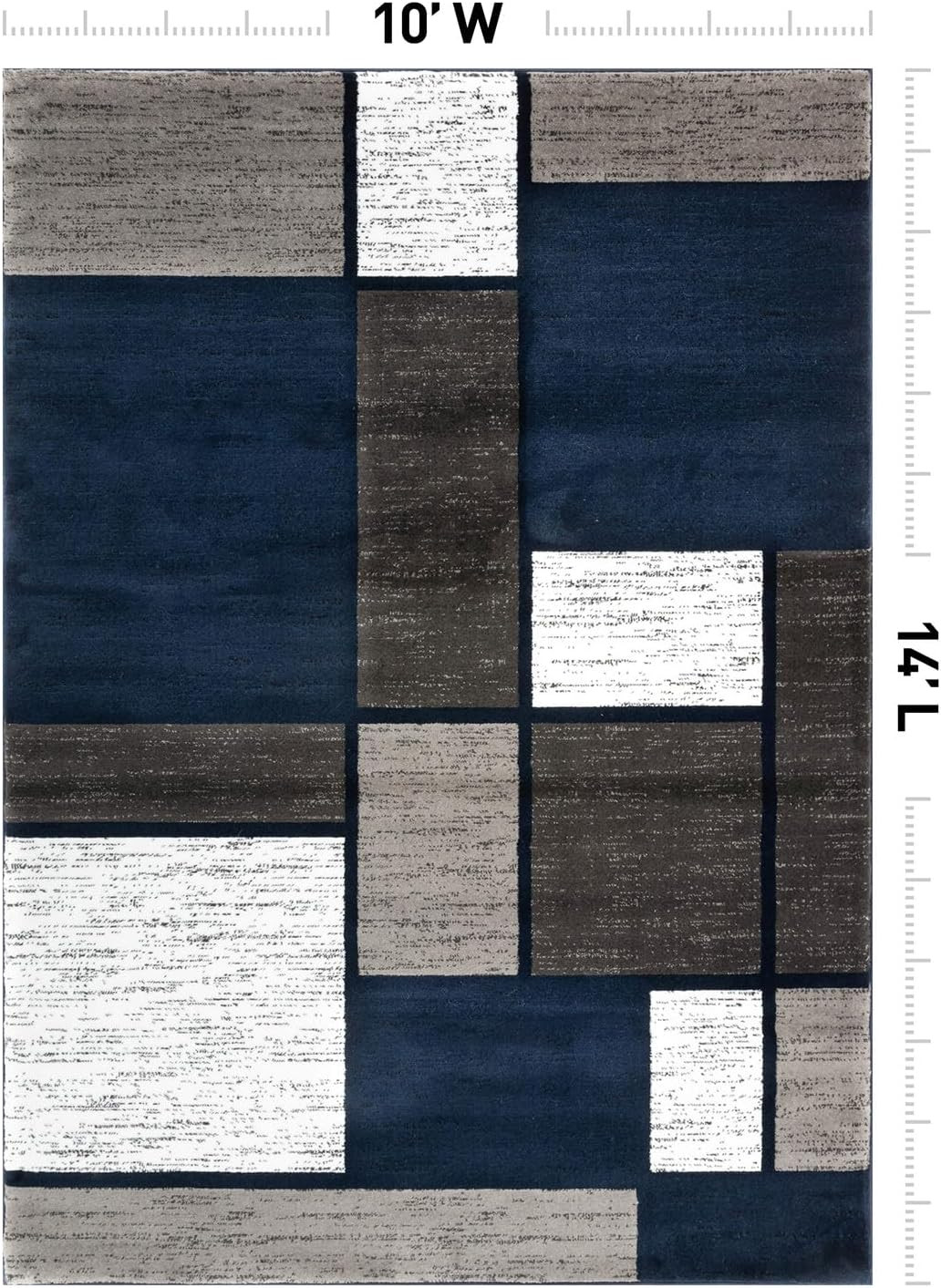 Modern Geometric Boxes Navy Area Rug, Fade-Resistant Carpet for Large Living Roo