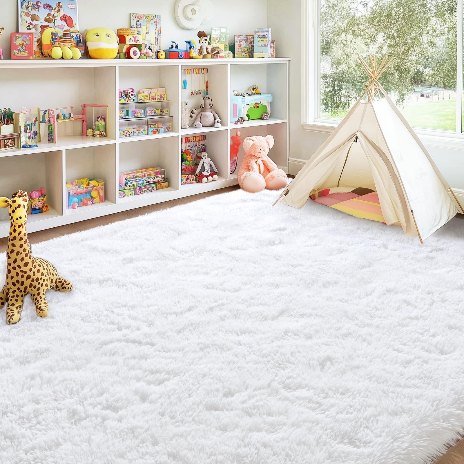 Quntue 8X10 Area Rugs For Living Room Large Ultra Fluffy Fuzzy Shag White Rug
