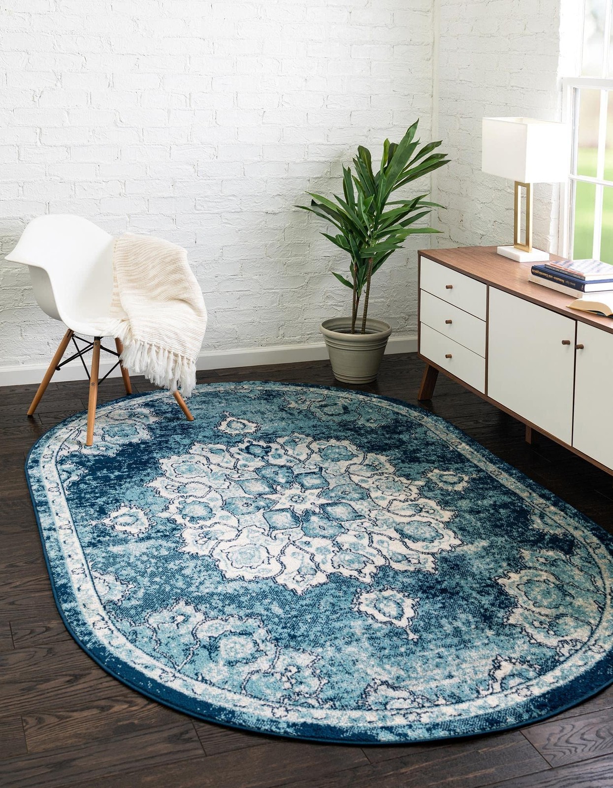 Unique Loom Parker Collection Area Rug – Kokulu 4 1 X 6 1 Oval Navy Blue/ Ivory