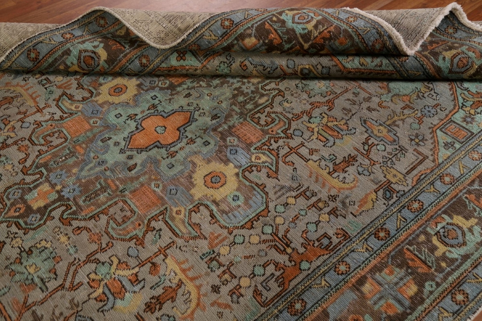 Vintage Gray/ Brown Geometric Tebriz Area Rug 6×10 Wool Hand-knotted Carpet