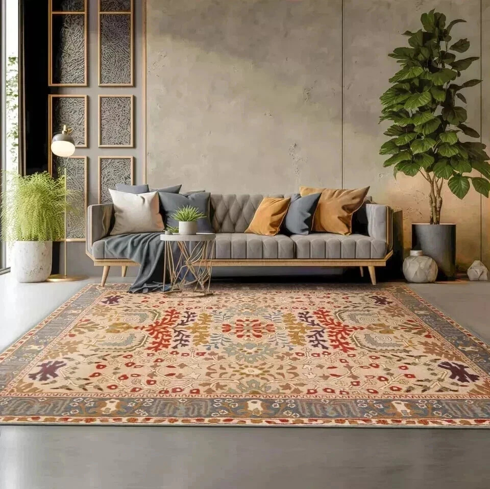 8×10 |9×12 Handmade Wool Transitional Oriental Area Rug Beige Rugs office Room