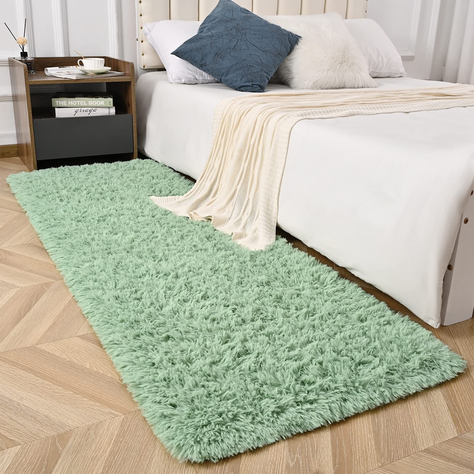 Sage Green Runner Area Rugs for Bedroom Living Room, 2×4 Feet Fluffy Bedside …