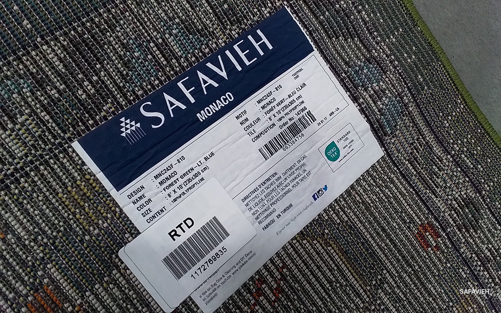 FGREEN / LBLUE 8′-0″ x 10′-0″ Flaw in Rug Reduced Price 1172769835 MNC243F-810