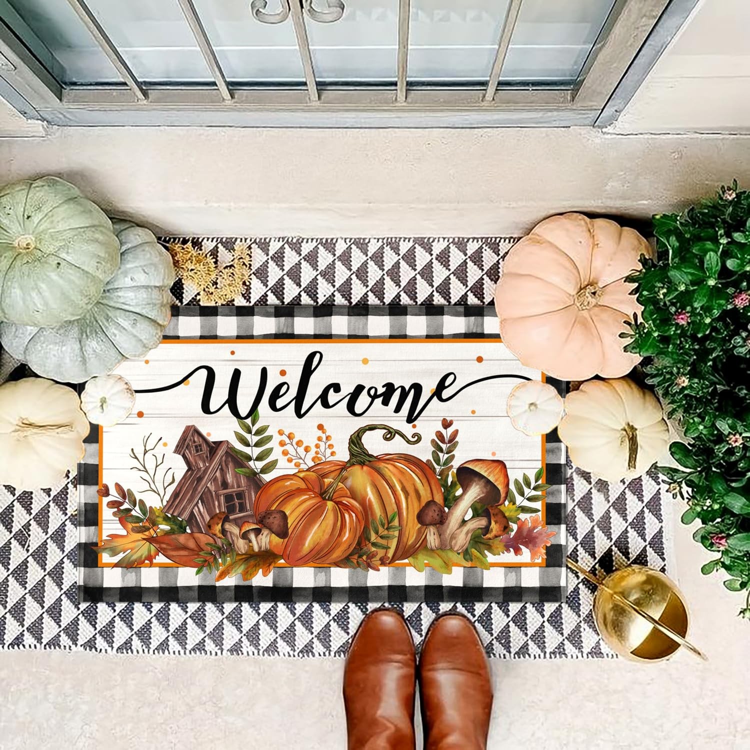Fall Decorations Pumpkin Mushroom Welcome Non-Slip Doormat Gift 17×29 Inch