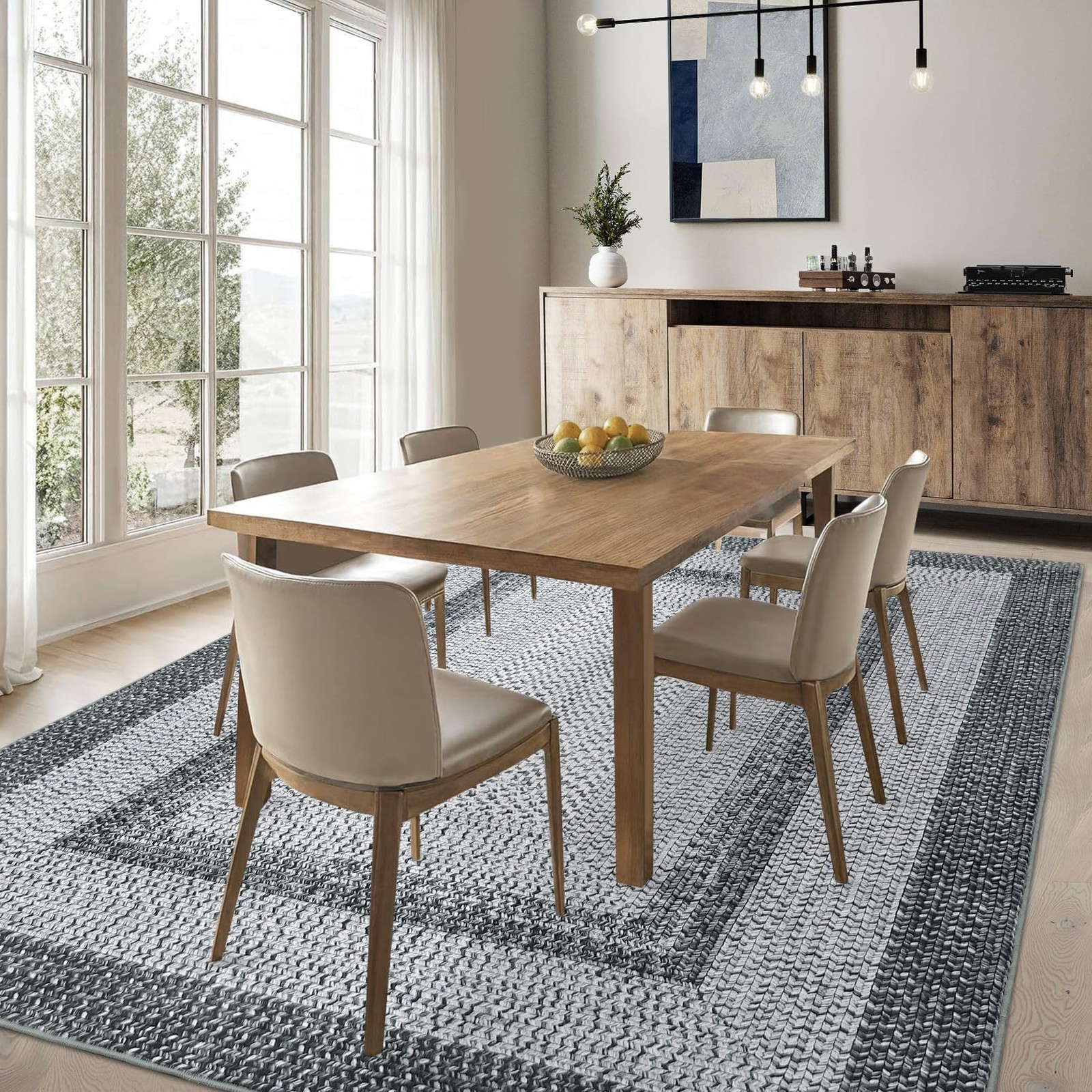 RUGSREAL 9×12 Grey Braided Bohemian Farmhouse Area Rug