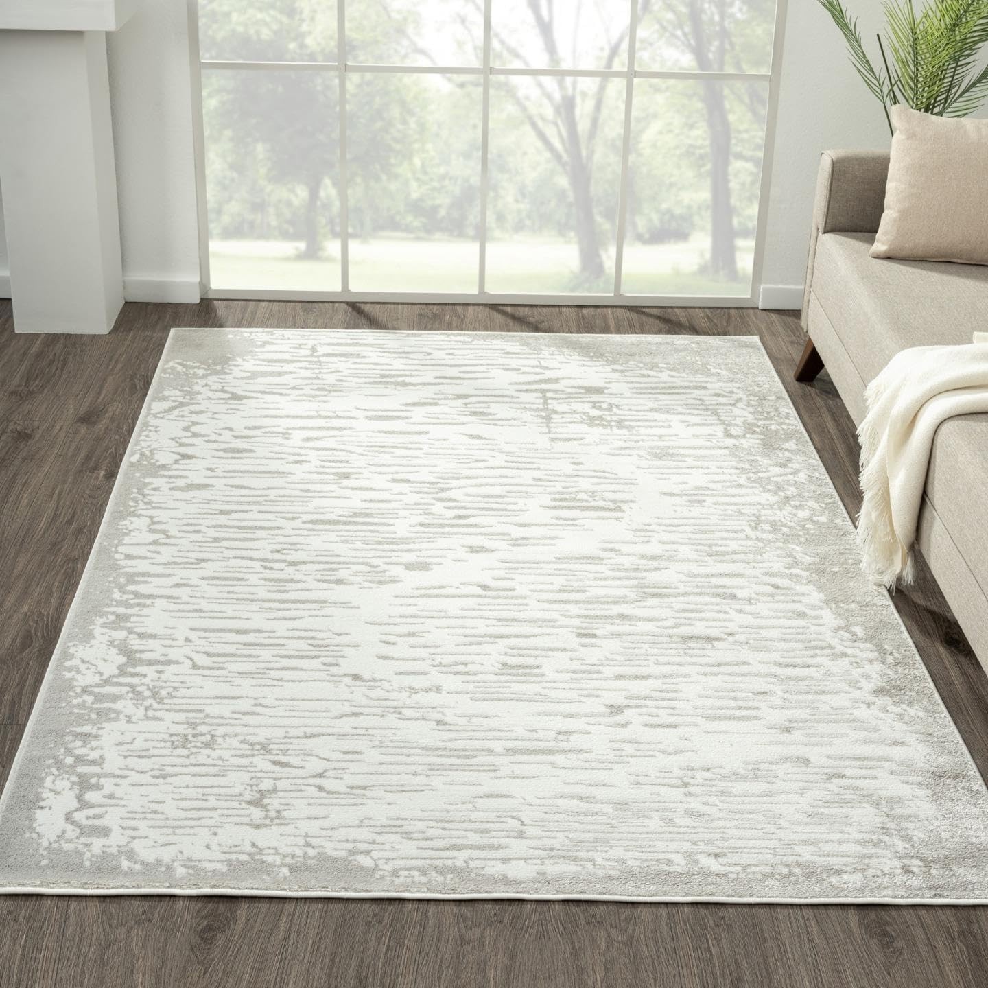 Artistic Textured Metallic Area Rug,Cream,5’X7′