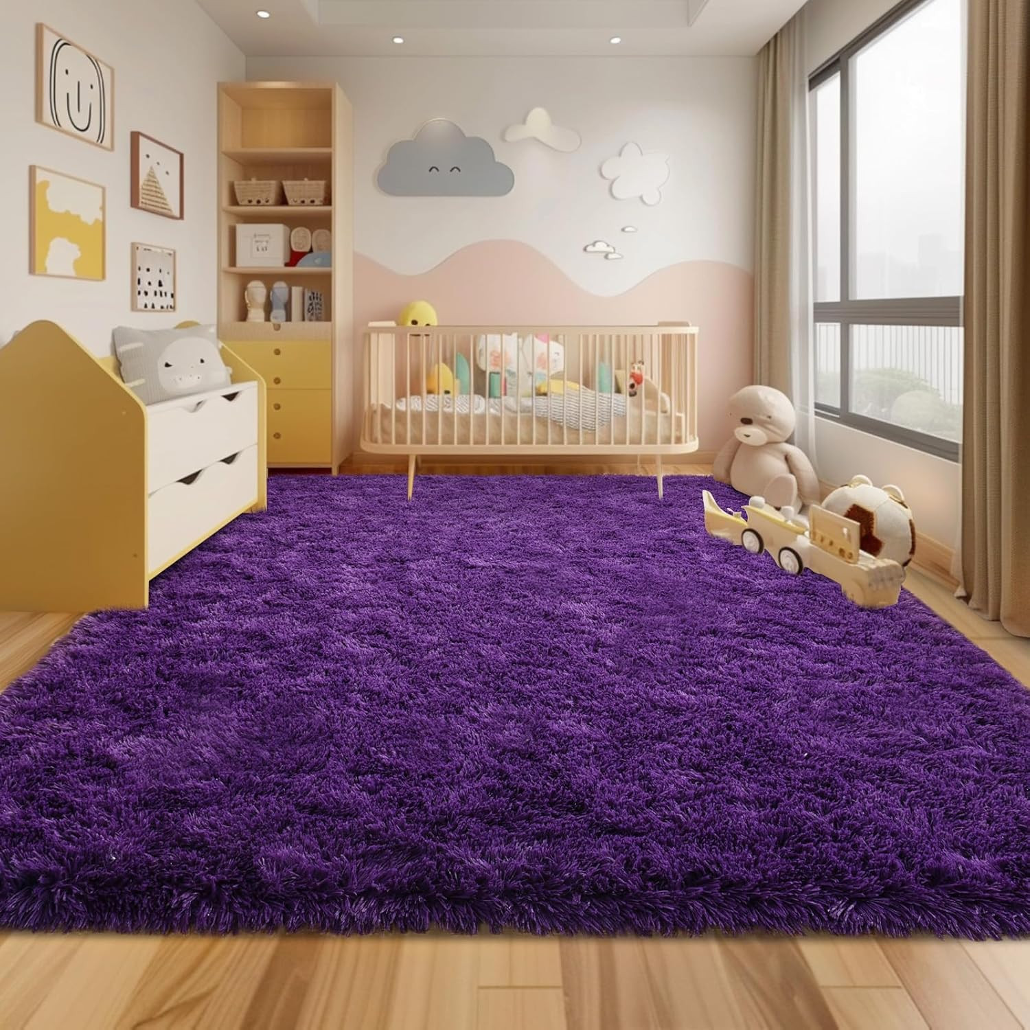 Ultra Soft 9×12 Purple Shag Rug for Living Room & Kids Room, Non-Slip