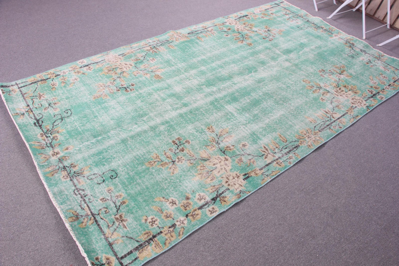 Turkish Large Rug 5×9 ft (152×274 cm), Green Camouflage Vintage Rug