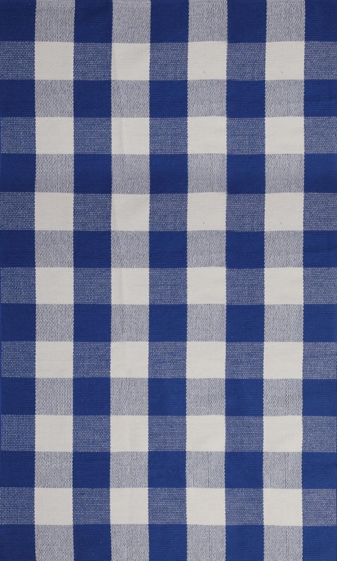 Buffalo Plaid Outdoor Rug 3×5 Ft Blue and White Checkered Area Rug Washable D…