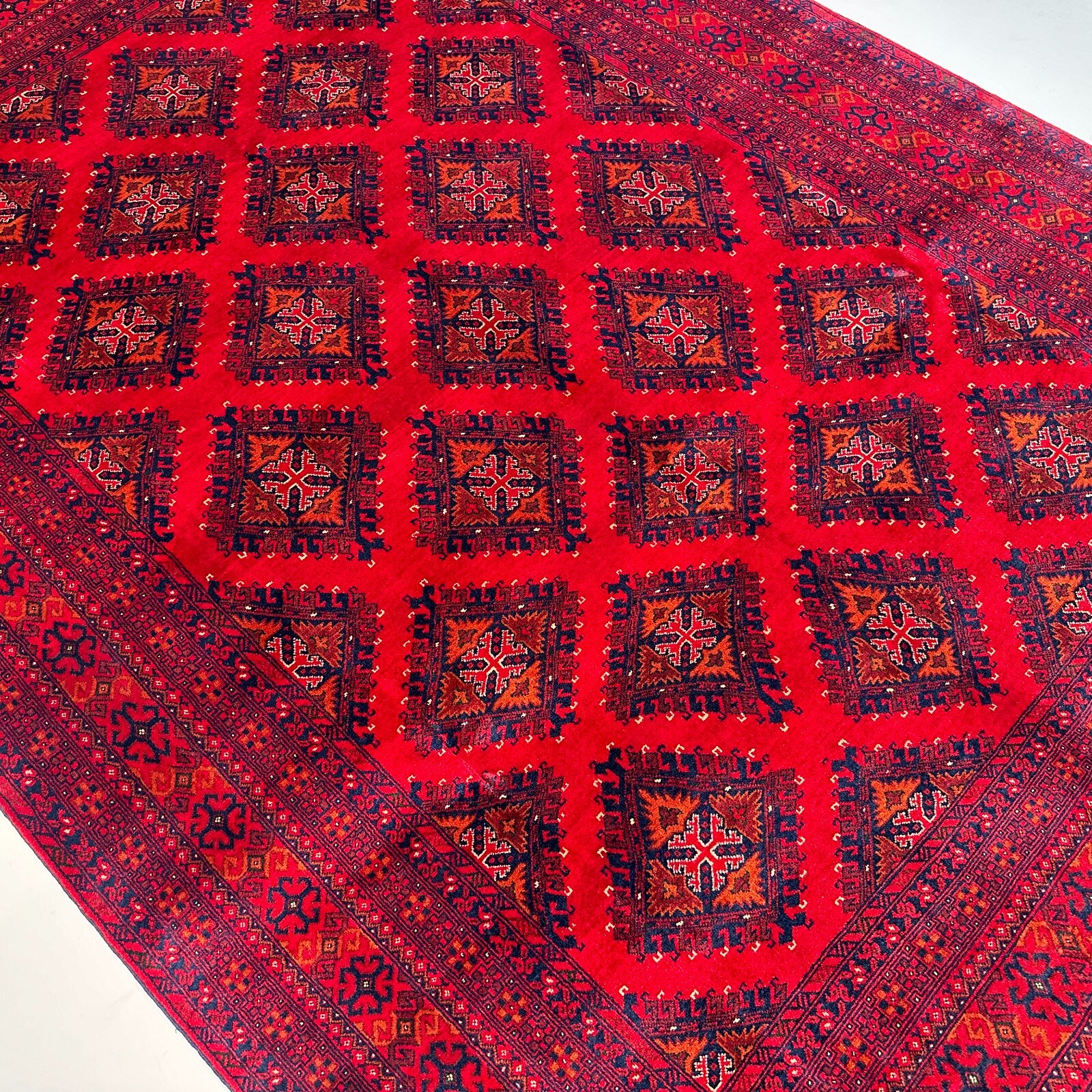 Handmade (6’7″ x 9’8″) Red Turkmen Khal Mohammadi Root Dye Wool Area Rug