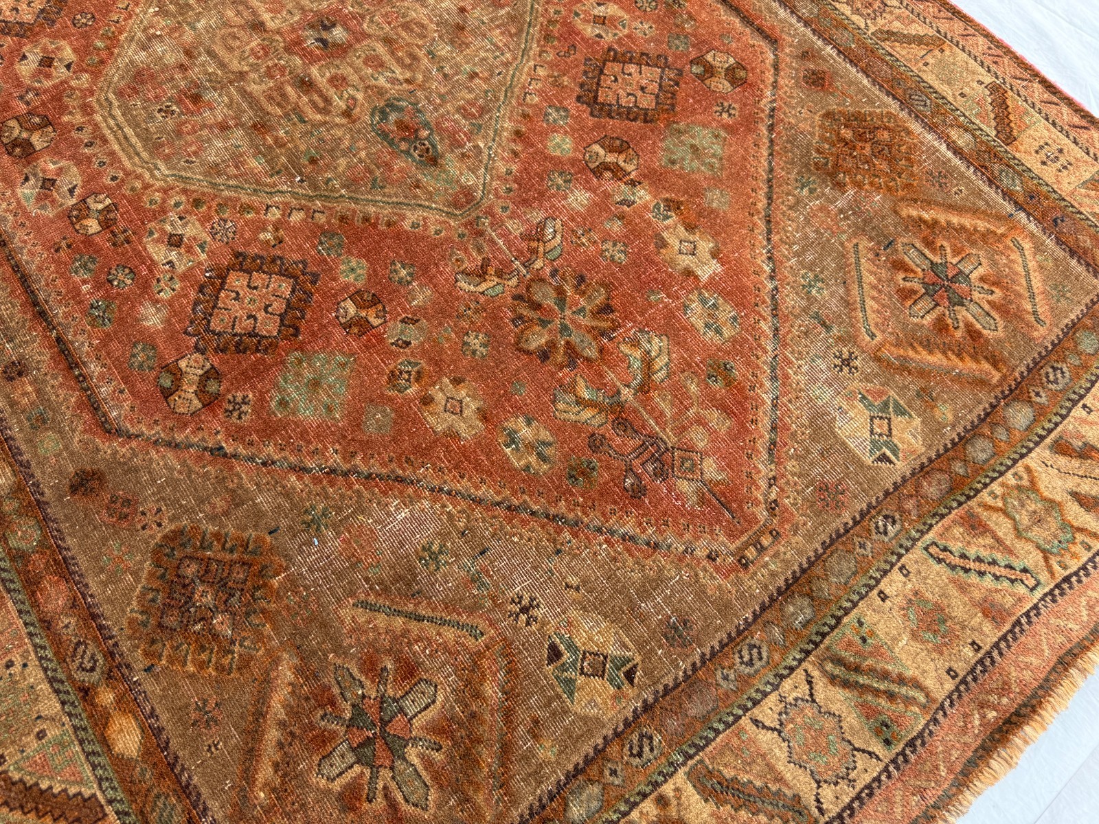 5×7 Distressed Caucasian Area Rug Handmade Wool Terracotta Tribal Floral Carpet