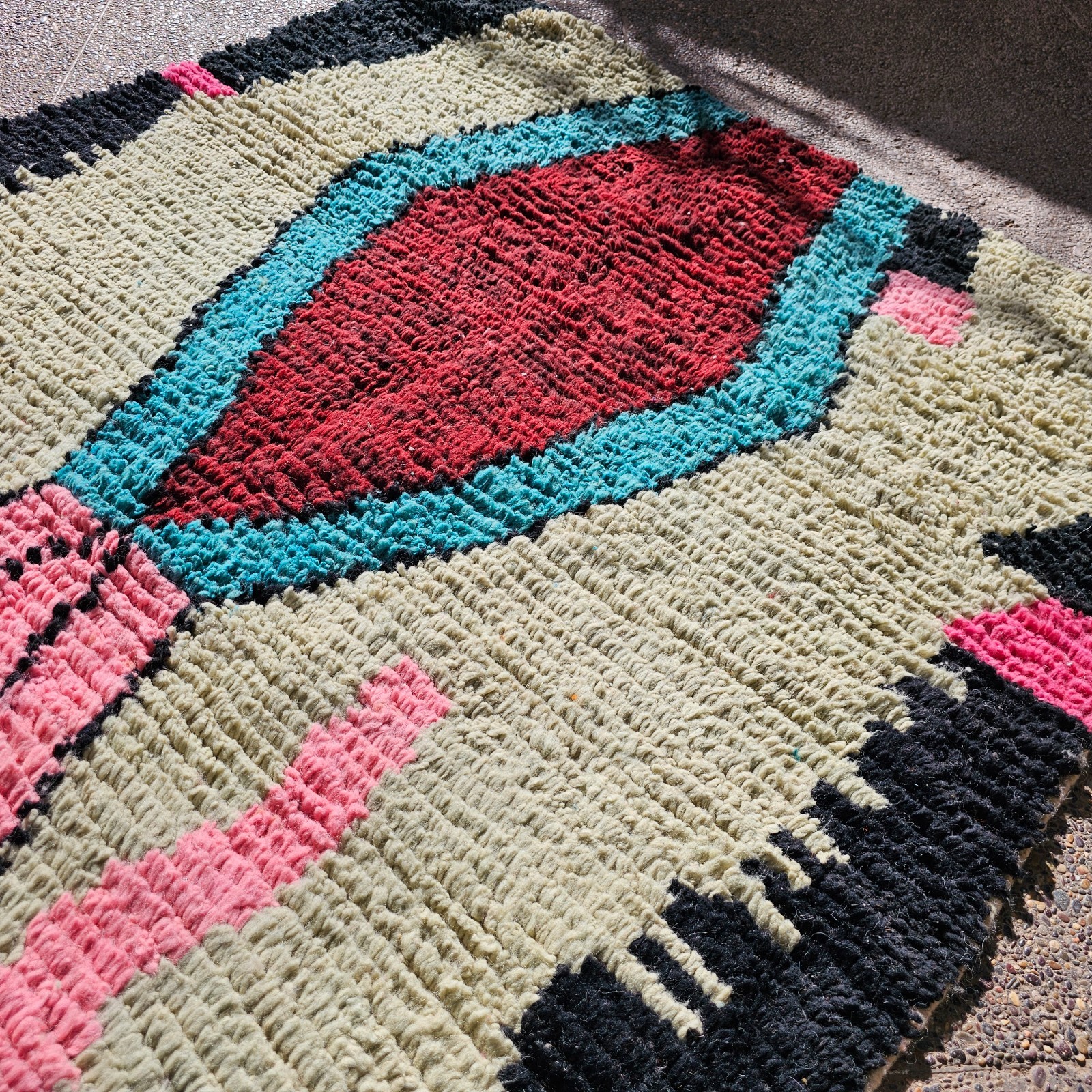 Pink and Teal Moroccan Rug 5×8 Colorful Boujad rugs Boho Chic Bedroom Carpet