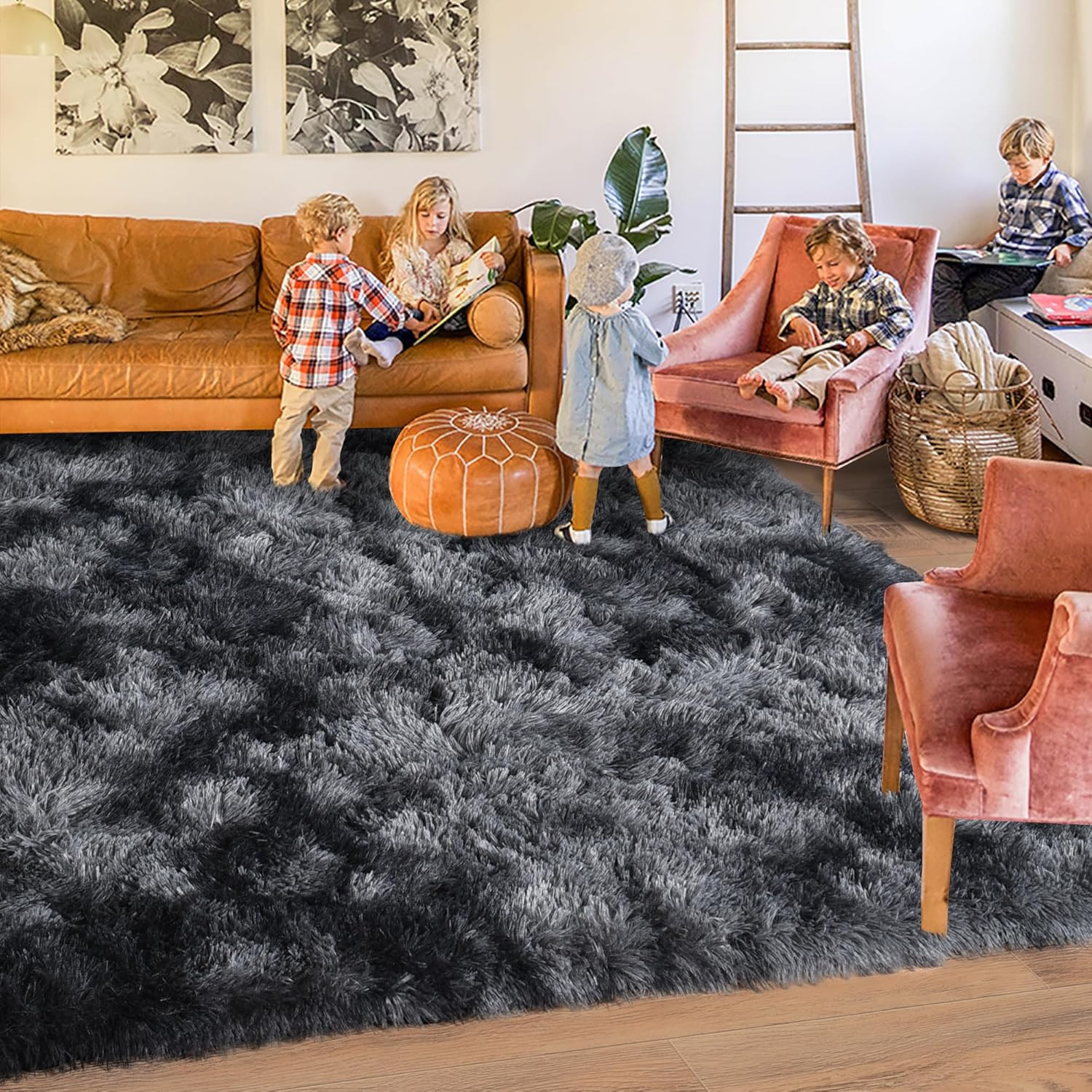 Ultra Soft 9×12 Dark Grey Shag Rug – Non-Slip Plush Carpet for Home Decor