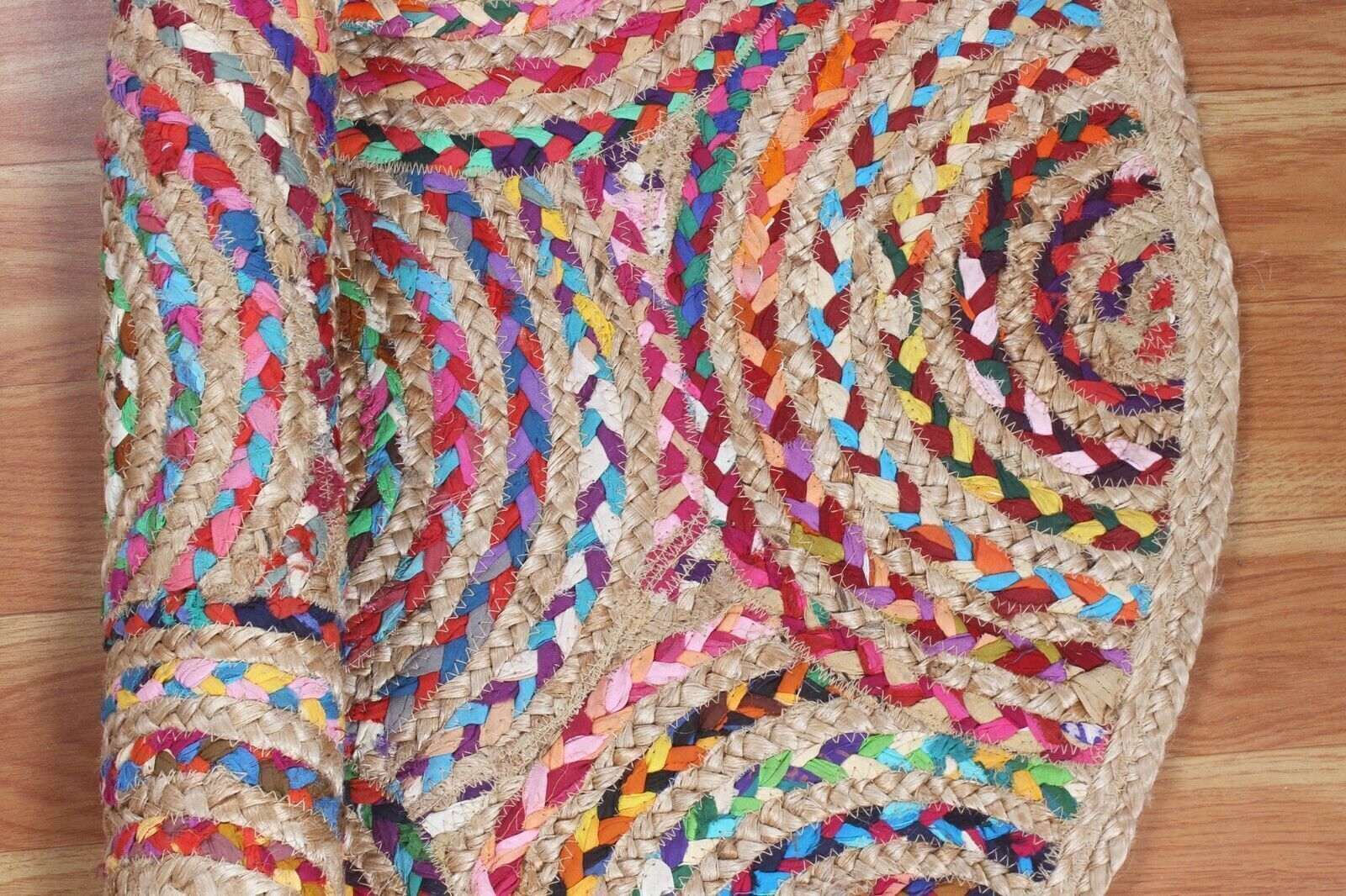 Rug Round Jute & Cotton Design Natural Carpet Handmade Area Floor Mat Room Rug
