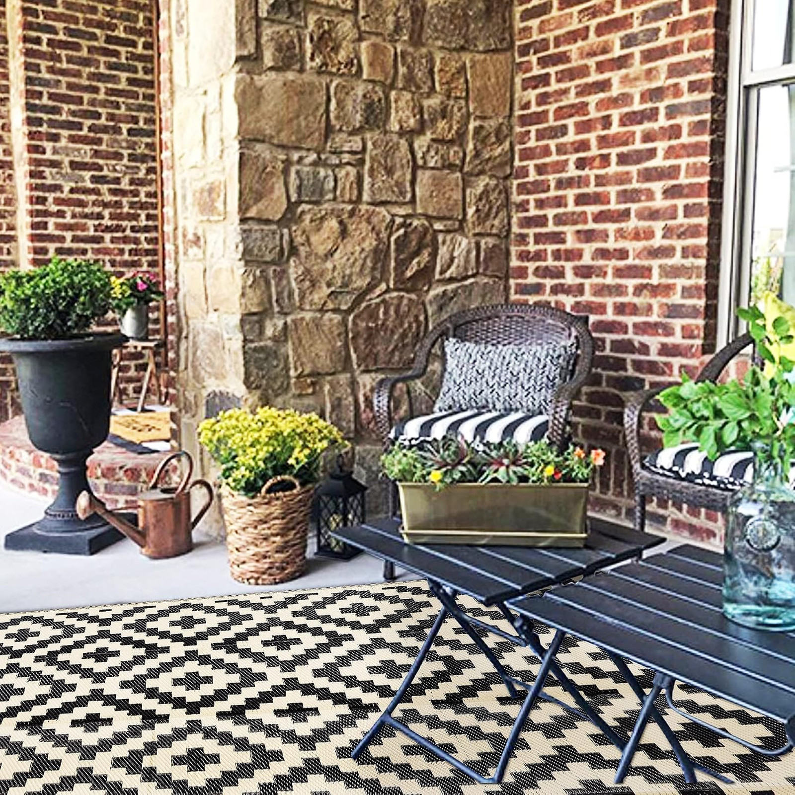 Outdoor Rug 5×8 ft Reversible Plastic Modern Area Rug for Patio Backyard Deck
