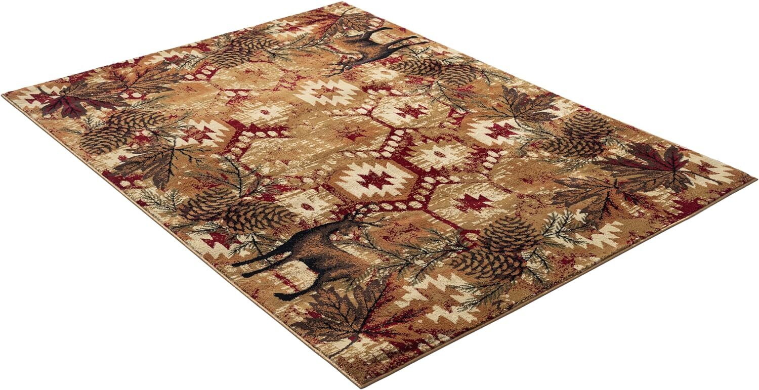 Lodge Cabin Southwestern Forest Deer Buck Pinecone Area Rug **FREE SHIPPING**
