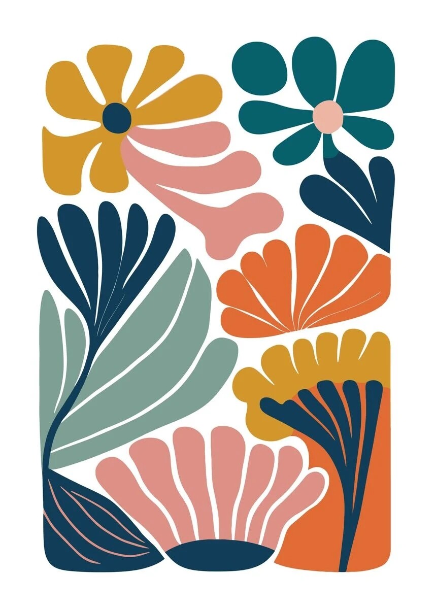Modern Minimalist Abstract Area Rug Blue Orange Floral Boho Rug for Living Room