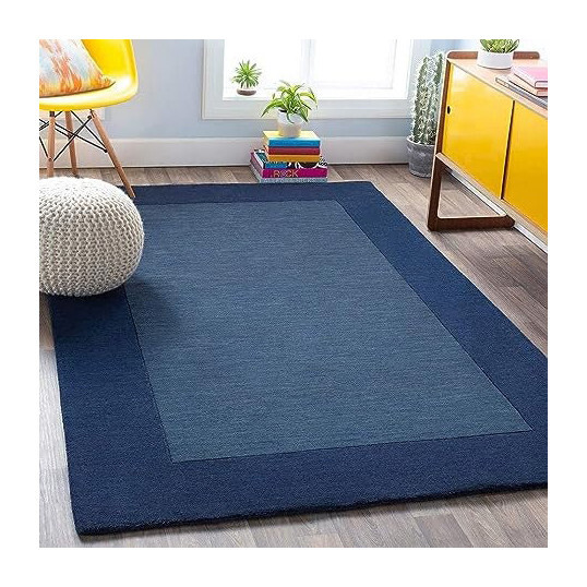 Blue Plain Hand Tufted New Zealand Wool Rug