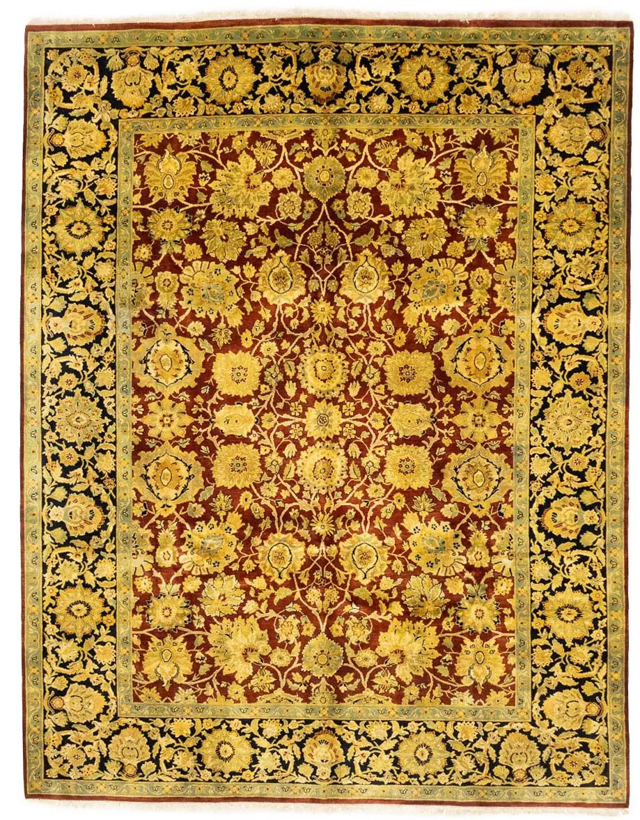 9×12 Gold Agra Jaipur Oriental Rug Handmade Floral Design Wool Carpet